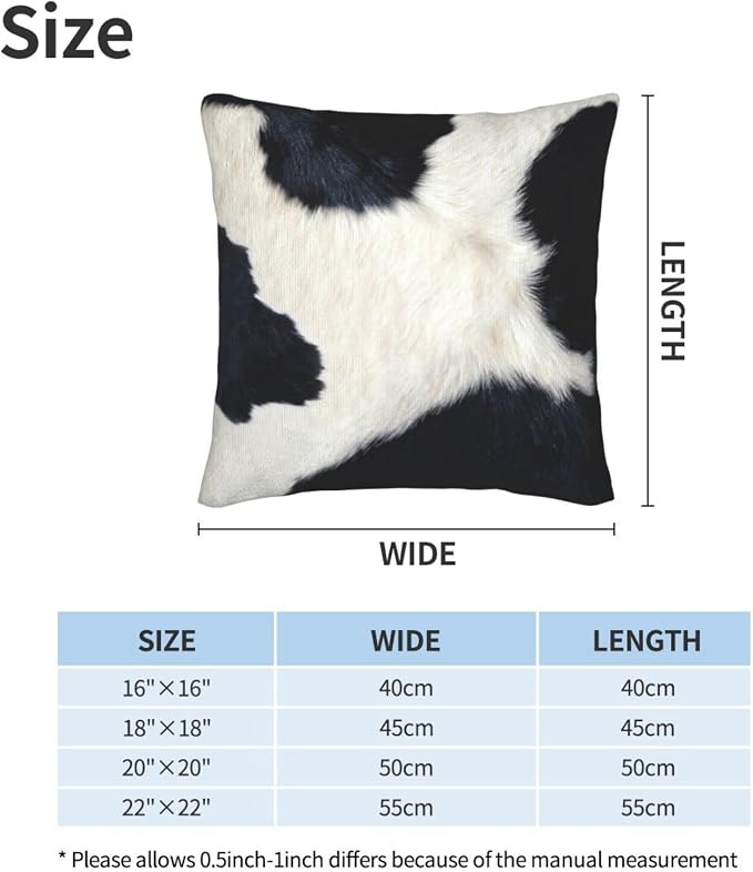 Western Cow Print Black and White Pillow Covers 20x20 Set of 2, Cowfur Print - Image 3