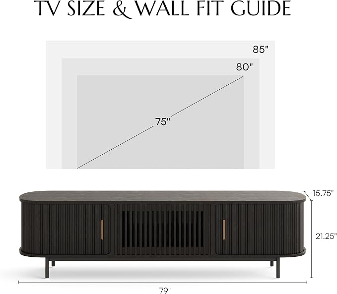 POVISON Fully-Assembled Mid Century Modern TV Stand, Sliding Tambour Door - Image 4
