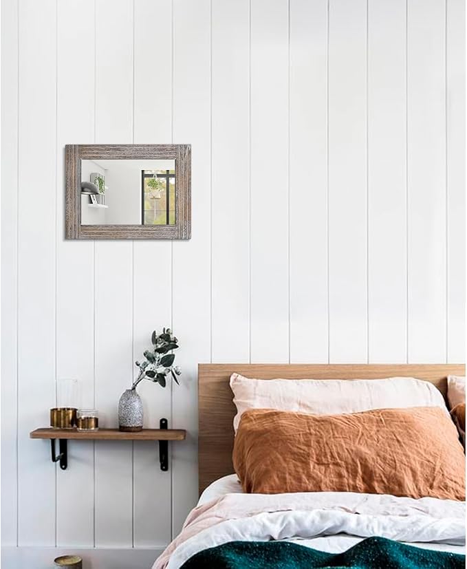 Rustic Wood Framed Wall Mirror Farmhouse Rectanglular Vintage Antique Decor - Image 5