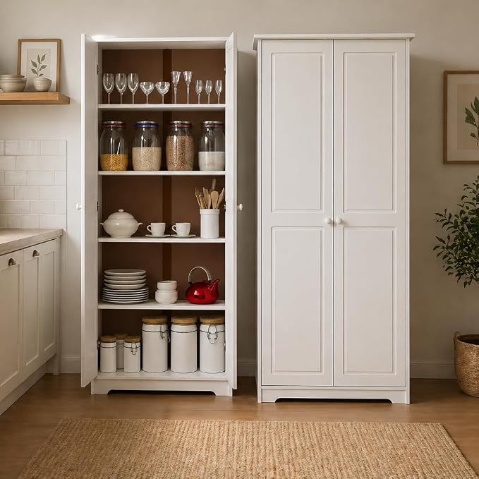 From the Tree Furniture Solid Pine Pantry Cabinet — 72" Tall White Kitchen by FromTheTreeFurniture