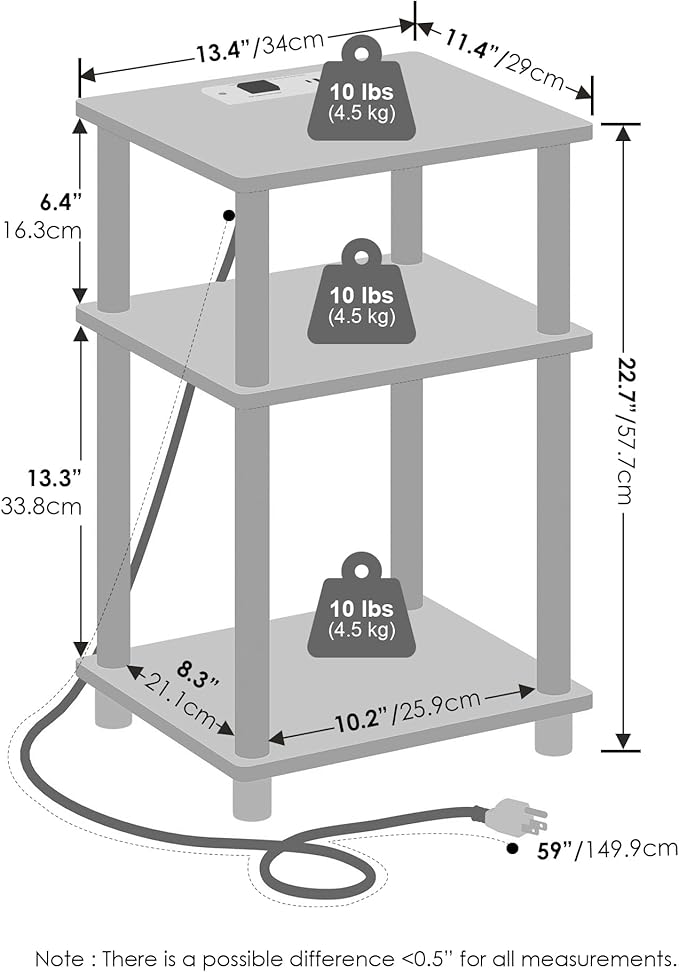 Furinno JUST Night Stand, 3-Tier Turn-N-Tube Nightstand - Image 3