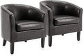 BELLEZE Accent Barrel Chair Set of 2, Linen Round Chair Club Tub Sofa Corner by BELLEZE