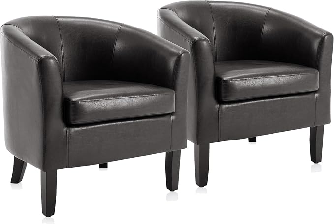 BELLEZE Accent Barrel Chair Set of 2, Linen Round Chair Club Tub Sofa Corner by BELLEZE