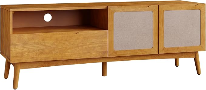 Calista TV Stand 1 Drawer 2 Door – Teak Brown Finish Media Console - Image 3