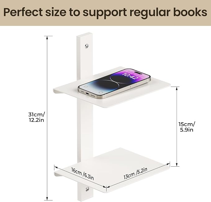 Floating Book Shelves for Wall, 2 Tier Invisible Floating Bookshelf, Vertical - Image 3