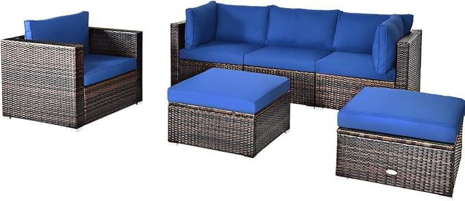 Tangkula 6 Pieces Wicker Patio Furniture Set, PE Rattan Outdoor Sectional - Image 9