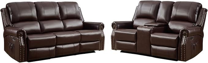 EBELLO 2 Pieces Power Reclining Sofa Set, Faux Leather Reclining Living Room - Image 8