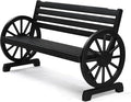 VINGLI Rustic Wooden Wheel Bench Outdoor Bench, Patio Bench Wagon Slatted Seat by VINGLI