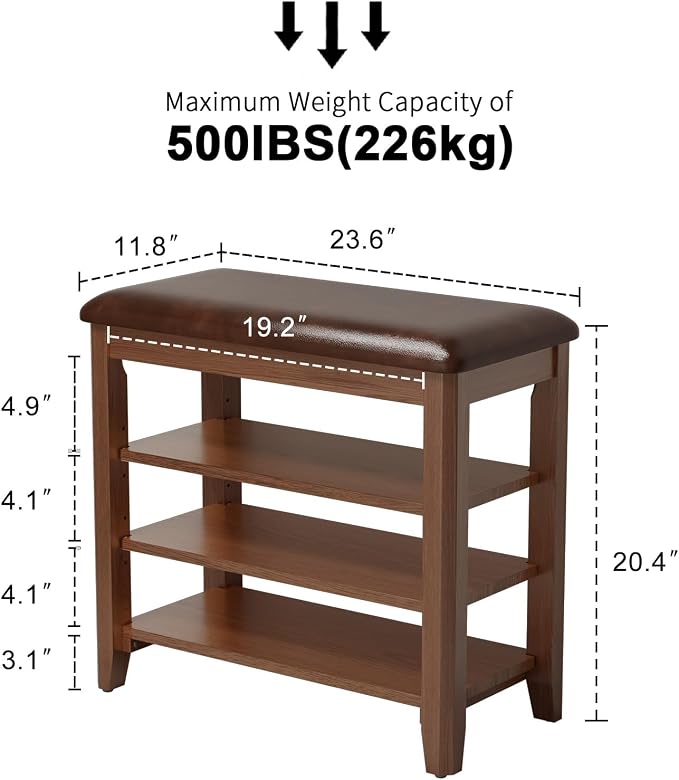 AQIMUELE Shoe Bench with Leather Cushion, 3 Tiers Shoe Storage Bench Height - Image 2