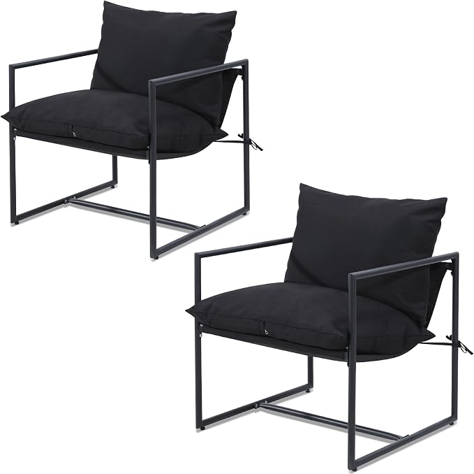 Kromax Sling Accent Chair, Cozy Living Room Chairs, Square Metal Frame - Image 8