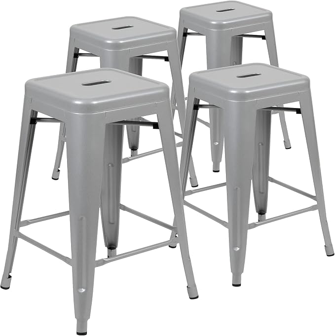Flash Furniture Lily 24" High Metal Counter-Height, Indoor Bar Stool in Silver by FlashFurniture