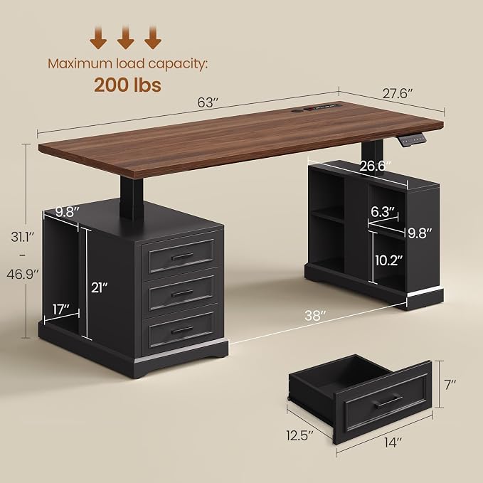 SEDETA Farmhouse Electric Standing Desk, Storage Shelves, Power Outlets - Image 2