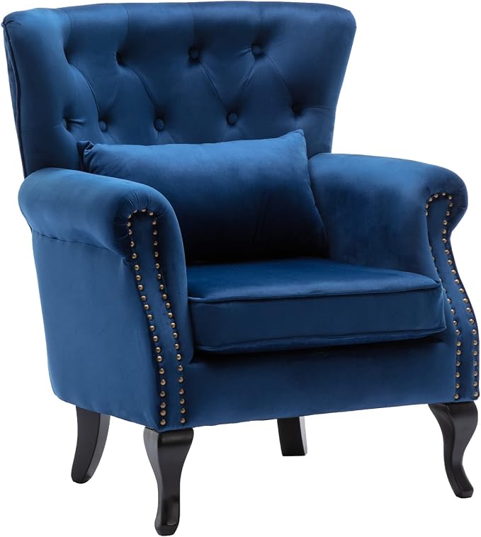 Set of 2 Mid-Century Modern Accent Chair, Velvet Armchair w/Tufted Back/Wood - Image 4