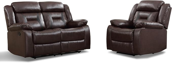 EBELLO Manual Recliner Sofa Set, Faux Leather Reclining Living Room Furniture - Image 7