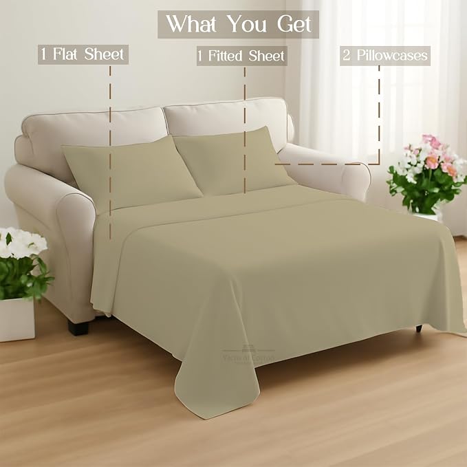 Sleeper Sofa Bed Sheet, 100% Cotton 400 Thread Count, 4 Piece Set, Deep Pocket - Image 8