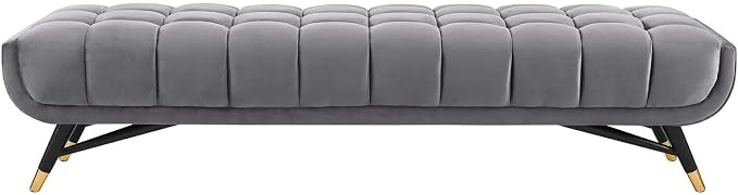 Modway Adept Mid-Century Modern Velvet Upholstered Tufted Accent Bench in Gray by Modway