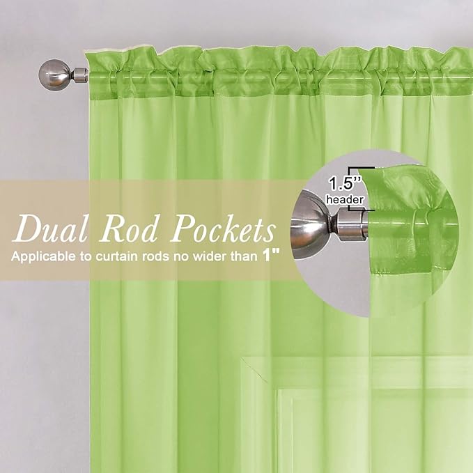 Lecloud Lime Sheer Curtains 84 Inches Long 2 Panels, Solid Voile Light - Image 5