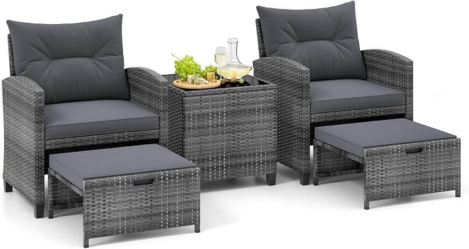 Tangkula 5 Pieces Patio Conversation Set, PE Wicker Rattan Outdoor Furniture Set by TANGKULA
