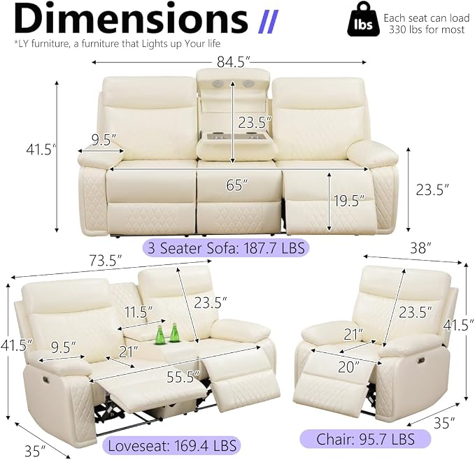 Power Recliner Loveseat, Living Room Furniture Sets, Breathing Leather - Image 2