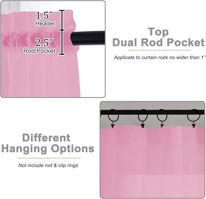 Sheer Pink Curtains for Bedroom Living Room 54 Inch Length 2 Panels Set - Image 4