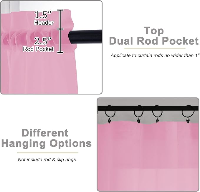 Pink Kitchen Curtains 30 Inch Length Tier 2 PCS, Solid Soft Airy Half Curtains - Image 4