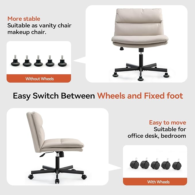 EMIAH Criss Cross Chair with Wheels Home Office Desk Chairs PU-Padded Vanity - Image 4