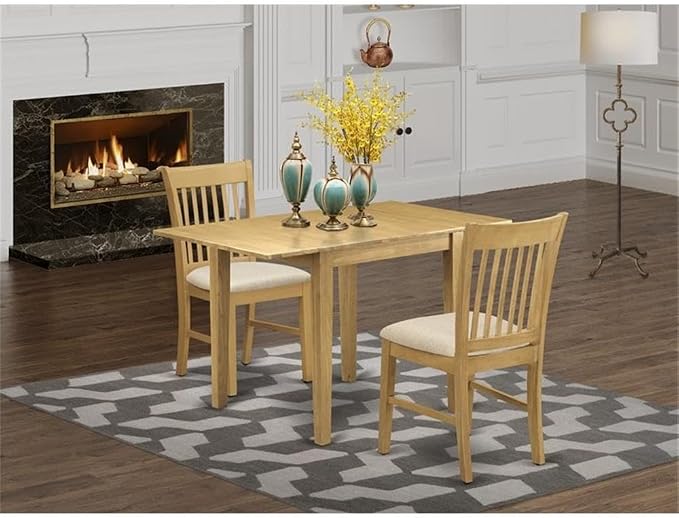 East West Furniture NDNO3-OAK-C 3 Piece Dining Set Contains a Rectangle Dining - Image 2