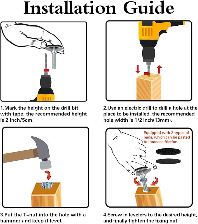 4 Set M10 Adjustable Leveling Feet, Heavy Duty Height Adjuster Furniture - Image 5