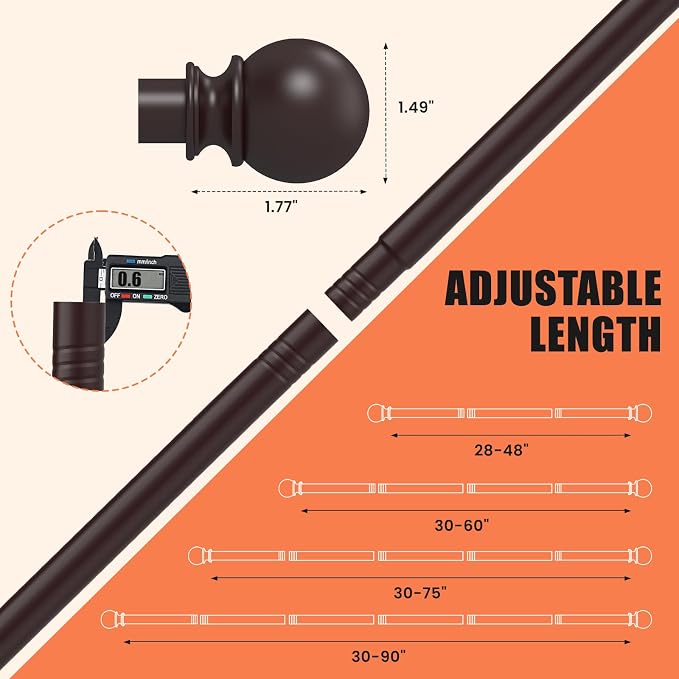 Curtain Rods for Windows 30 to 60 Inch, 2 Pack 5/8 Inch Heavy Duty Decorative - Image 3