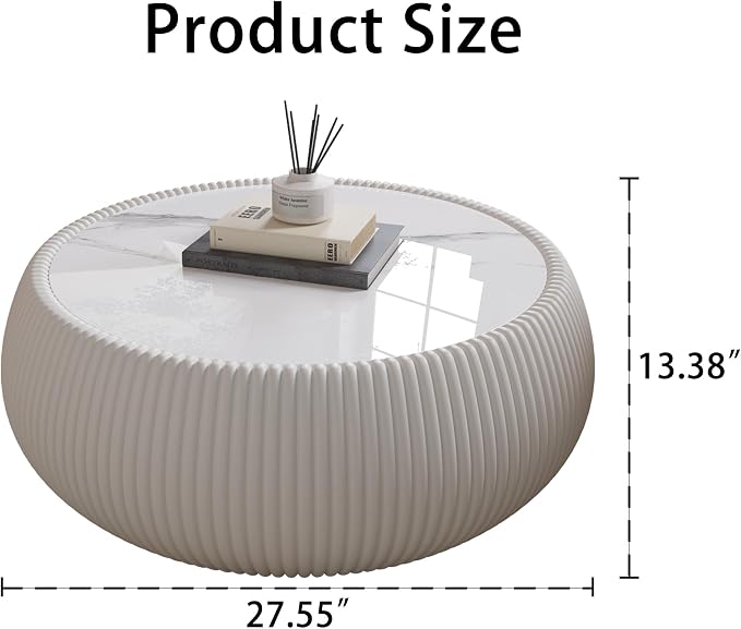 SSLine Round Drum Coffee Table Modern Sintered Stone Top Coffee Table in Cream - Image 2