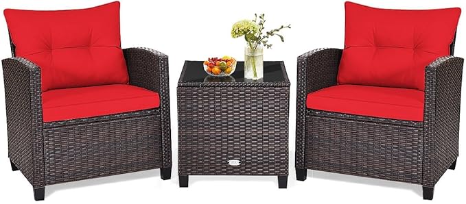 HAPPYGRILL 3 Pieces Patio Conversation Set, Outdoor Furniture Set PE Rattan by HAPPYGRILL