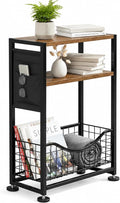 Skinny Side Table with Storage, 3 Tier Slim Side Tables by Zexvida