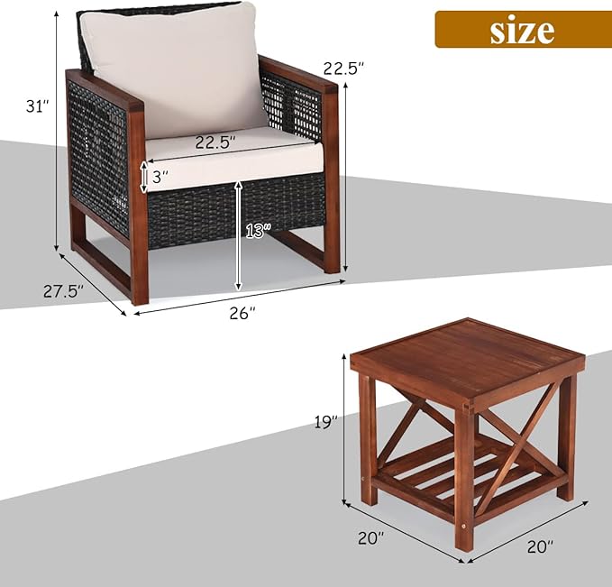 Tangkula 3 Pieces Patio Wicker Furniture Set, Rattan Outdoor Sofa Set - Image 5