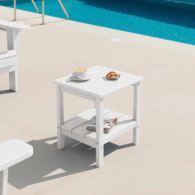 SERWALL 2-Tier HDPE Outdoor Side Table, Weatherproof Rectangular Adirondack - Image 9