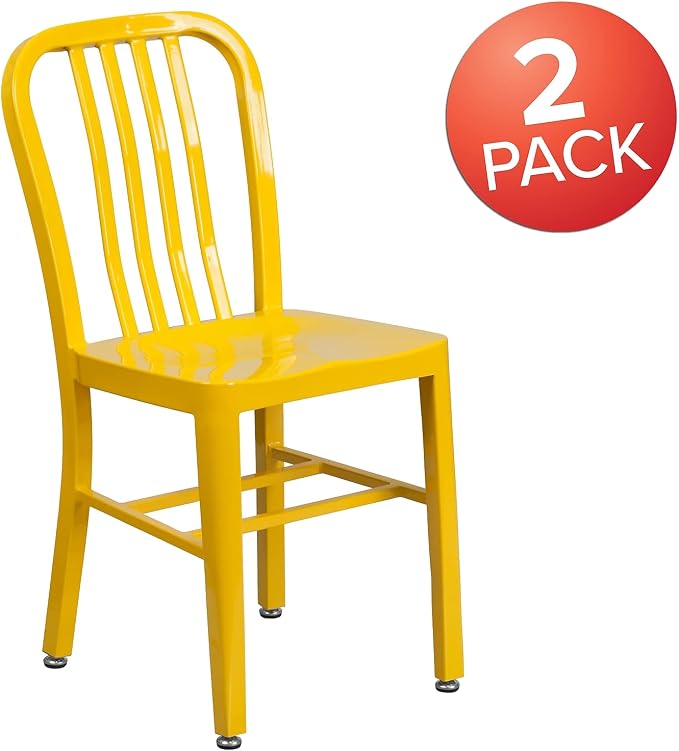 Flash Furniture Gael Commercial Grade 2 Pack Yellow Metal Indoor-Outdoor Chair - Image 4