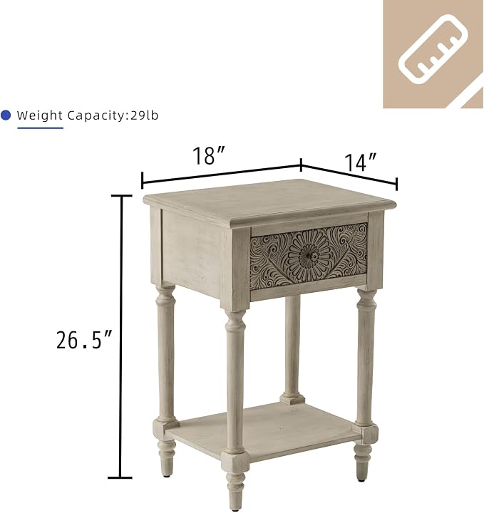 HOMPUS End Table Set of 2 with Drawer and Shelf, Vintage Nightstand Set 2 w - Image 3