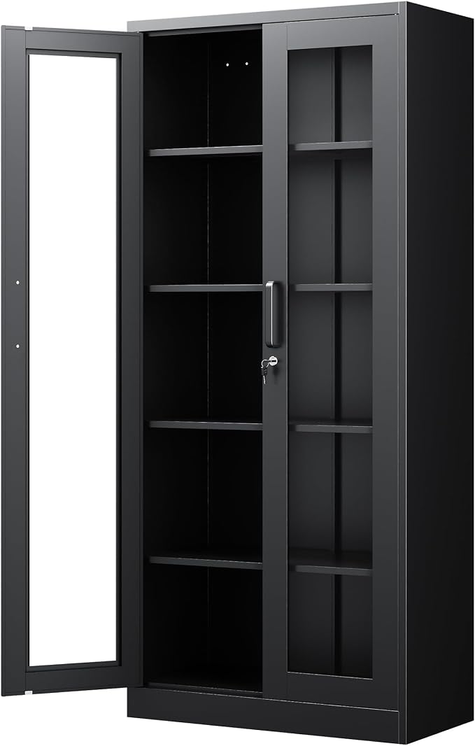 PEUKC Display Cabinet with Glass Doors, 71 Inches Metal Display Case with 4 by PEUKC