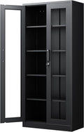 PEUKC Display Cabinet with Glass Doors, 71 Inches Metal Display Case with 4 by PEUKC