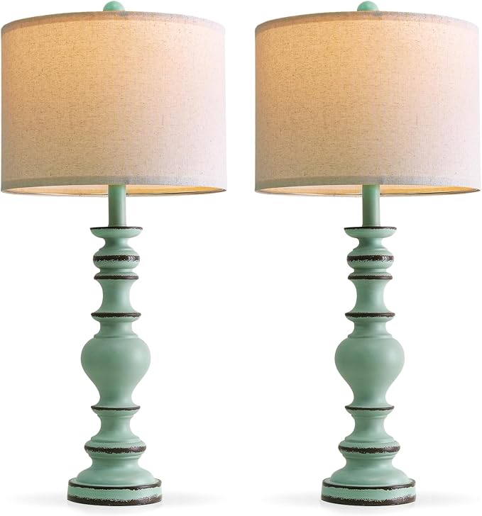 BOBOMOMO 27" Distressed Teal Table Lamps Set of 2, Large Coastal Farmhouse - Image 7