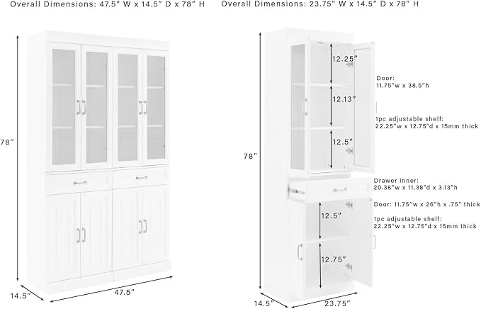 Crosley Furniture Stanton 2-Piece Glass Door Kitchen Storage Pantry Cabinet - Image 3