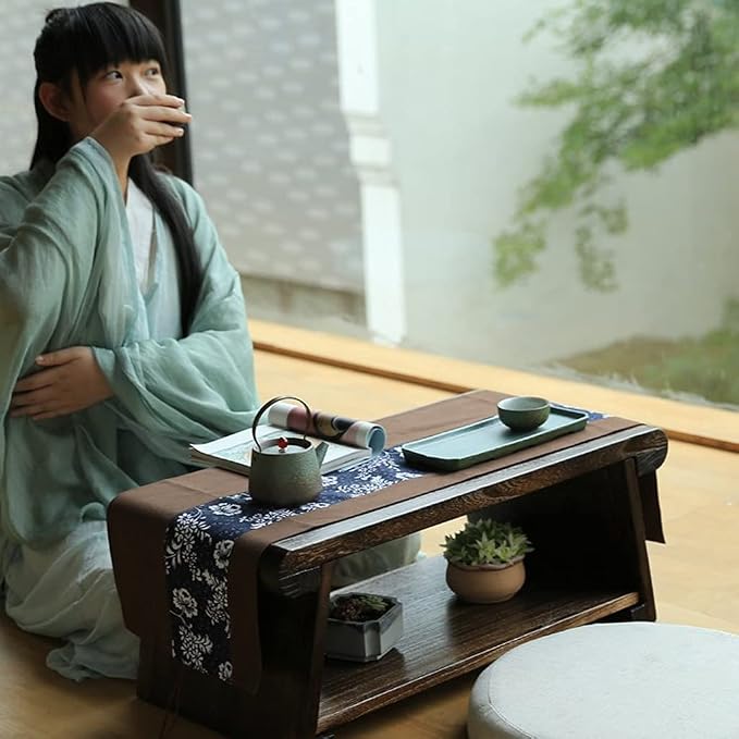 Foldable Japanese Tea Table, 2-Tier Zen Low Table - Image 3