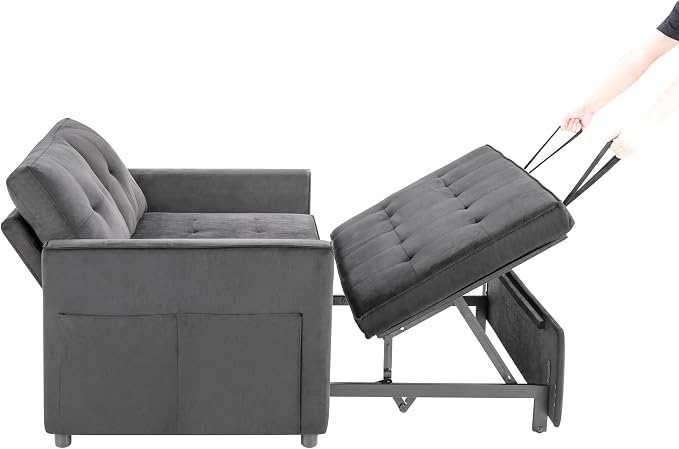 Sofa Bed, Pull Out Couch with Side Pockets, 3 in 1 Velvet Fabric Loveseat - Image 5