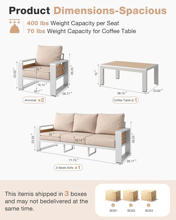 Aoxun Aluminum Patio Furniture Set, 5 Seats Luxury Outdoor Sectional - Image 7