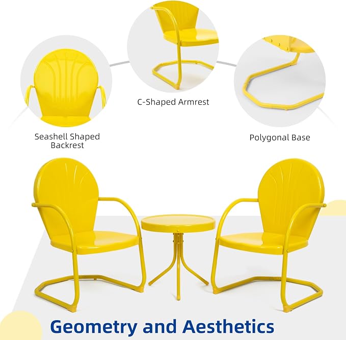 Patio Bistro Set Retro Metal Outdoor Seating Set Conversation Set 3 Pieces - Image 5