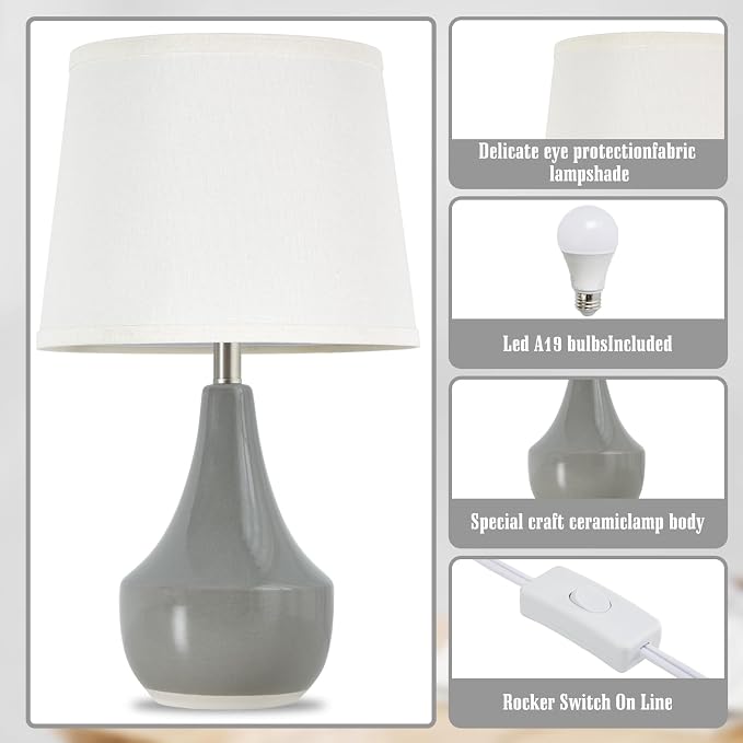 GyroVu 18" Table Lamp Set of 2, Ceramic Table Lamp Classic Beside Lamps - Image 4