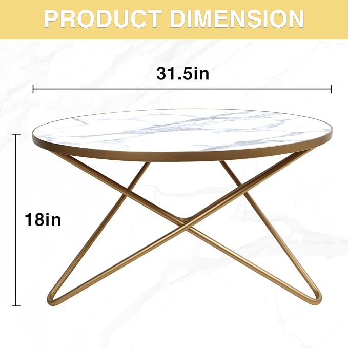 HLR Round Coffee Table with White Faux Marble Top - Image 2