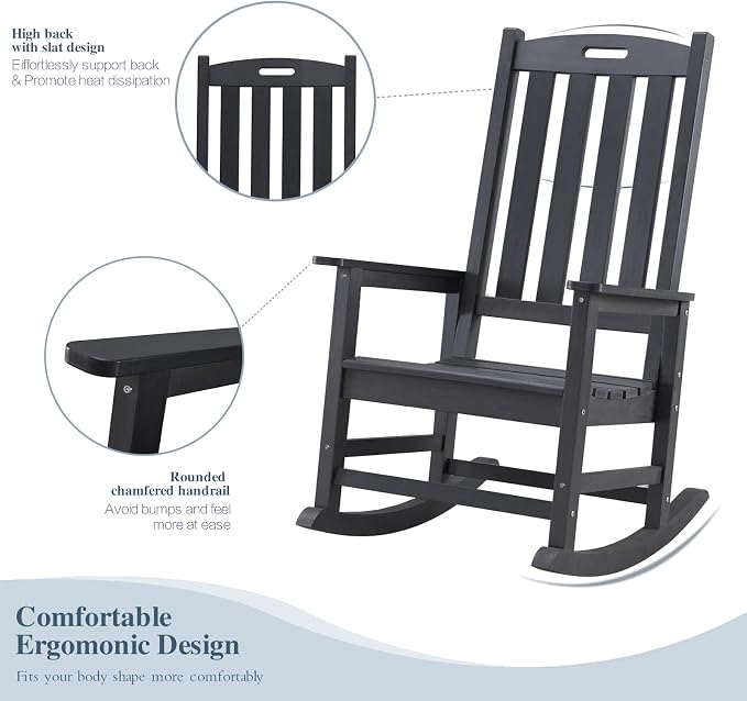 Psilvam Oversized Outdoor Rocking Chair Set of 2, HDPE Porch Rocker Chairs - Image 4