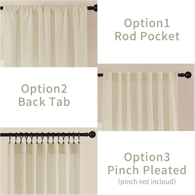 Joydeco Linen Curtains 90 Inch Length 2 Panel Sets, Light Filtering Curtains - Image 3