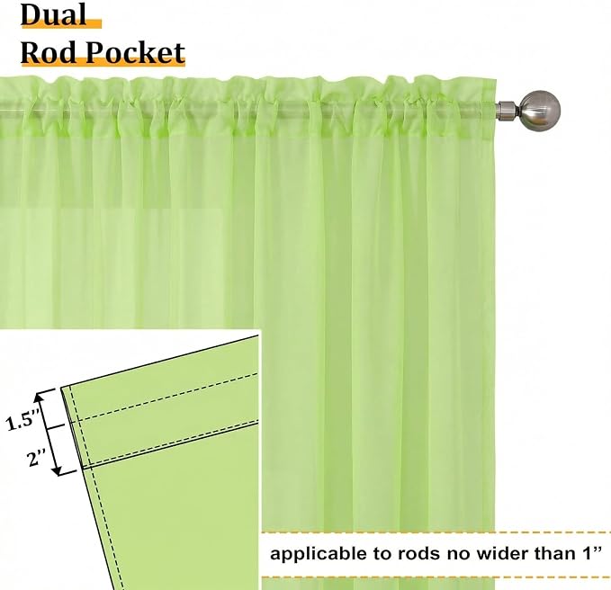 Aiyufeng Lime Sheer Curtains 63 Inch Length 2 Panels Set - Image 6