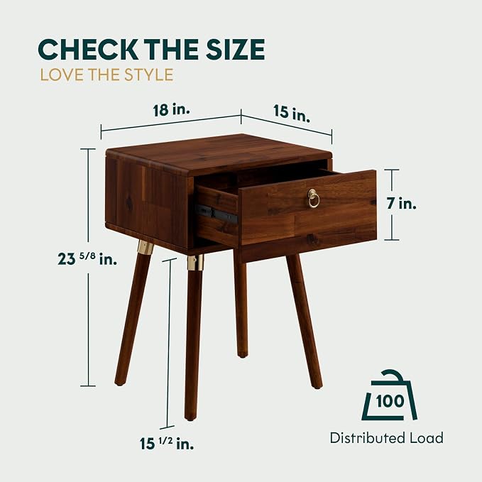 Bme Alden Solid Wood Nightstand/Side Table/End Table, Fully Assembled, - Image 2